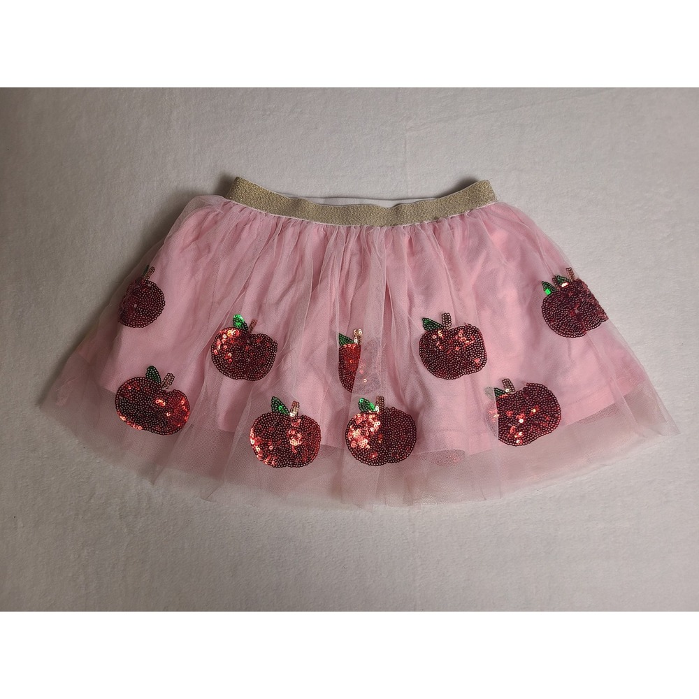 Sweet Wink Tutu Skirt Kids 4-6Y Pink Sequin Apple Gold Glitter Waistband